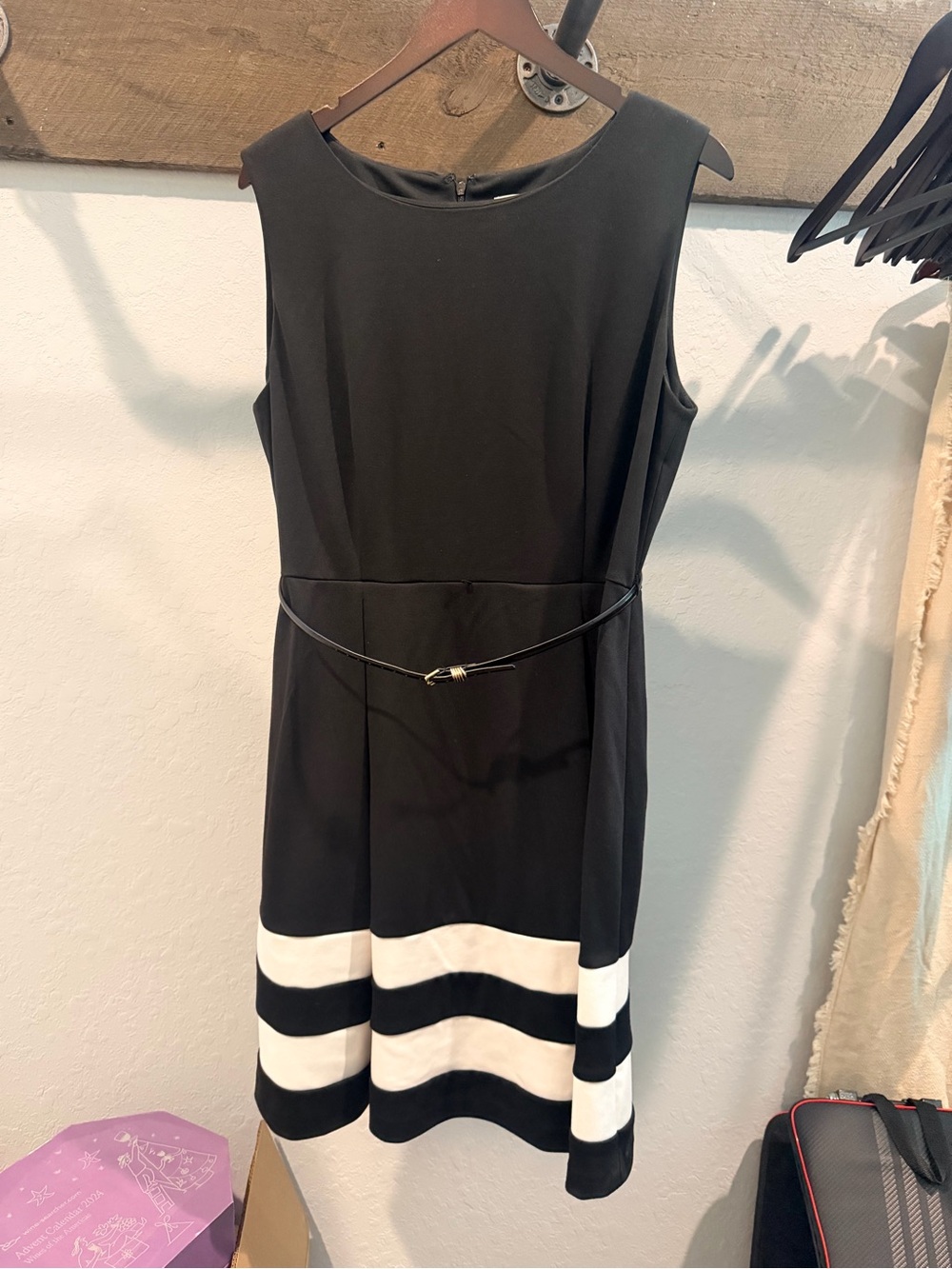 Calvin Klein Black and White Sleeveless Midi Dress
